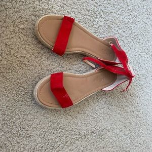Red platform sandals